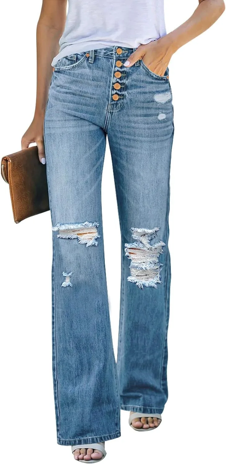 

High Waisted Ripped Flare Jeans для женщин LookbookStore