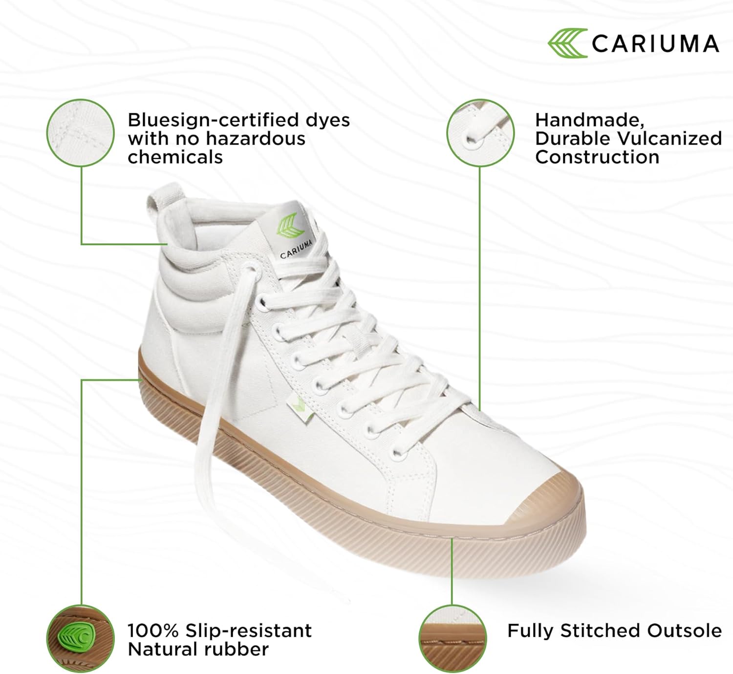 Кеды Cariuma OCA High Gum Canvas, удобная обувь для мужчин, легкая и экологичная, универсальная повседневная обувь с 100 веганскими стельками, резиновая подошва, слоновая кость — фото 4