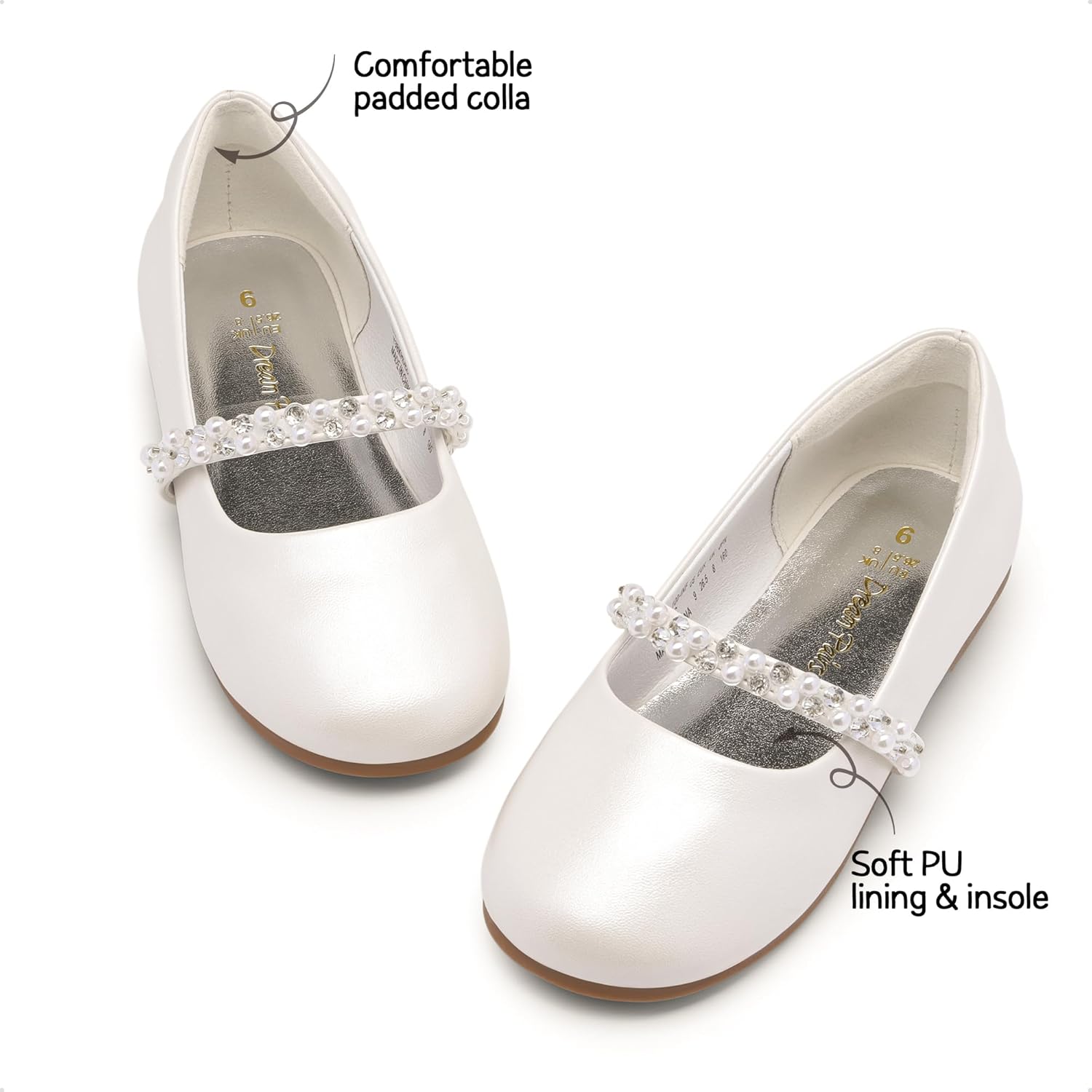 Туфли для девочек DREAM PAIRS Mary Jane Ballerina Flats для свадьбы, вечеринок (малыши/маленькие дети/старшие дети), слоновая кость — фото 3