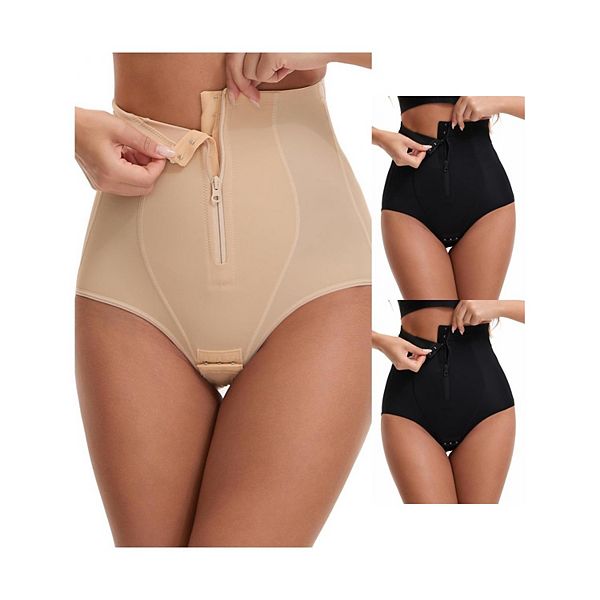 

3 пары женских корректирующих трусиков с крючком и молнией спереди Inspire Chic, Black Beige