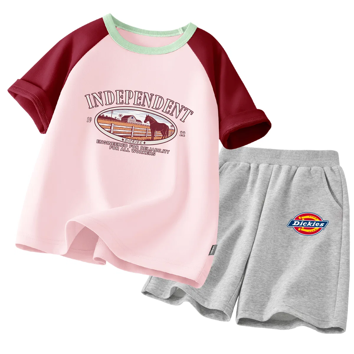 Детский спортивный комплект с круглым вырезом Si Farm Red Pink+Si Logo K Gray Dickies, Si Farm Red Pink+Si Logo K Gray
