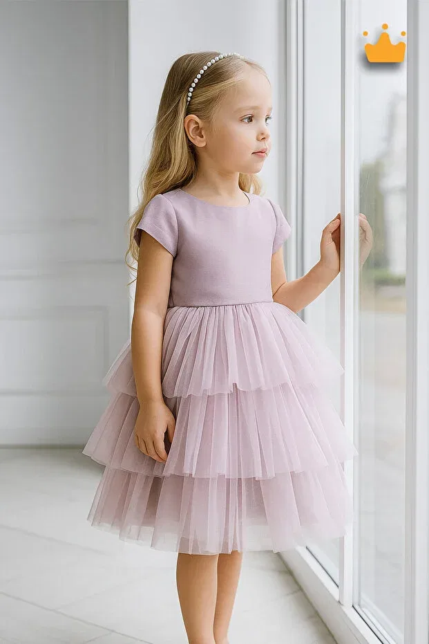 Детское платье для девочек с длинным рукавом 4-8 years old pearl crown layered tulle skirt baby girl children's evening dress dress holiday wedding dress lilac 6572 Generic Brands, Lilac