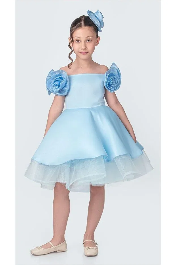 Детское платье для девочек из креп-сатина Fanari Mnk Baby&Kids, Blue — фото 4