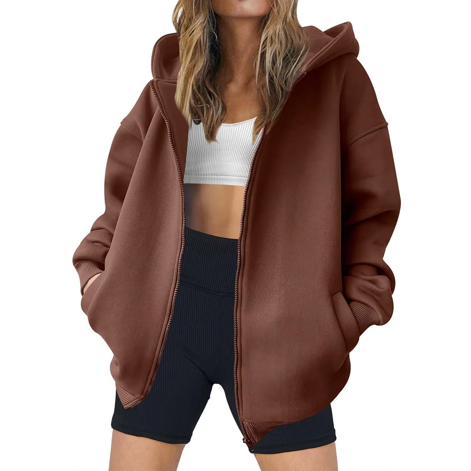 Женская зимняя куртка с капюшоном, утеплённая, Women's Hooded Sweatshirt, caffè — фото 4
