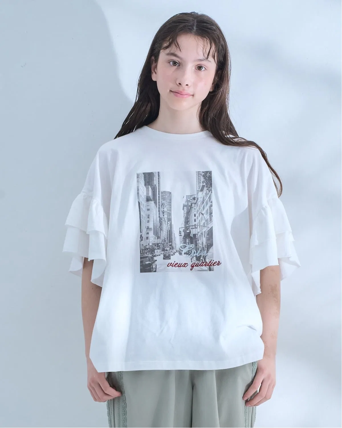 Детская туника с воланами и принтом Pom Ponette Junior, Off White