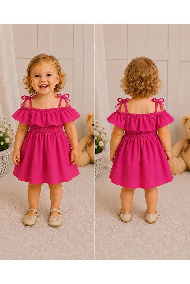 Детское платье для девочек с рюшами на плечах Moda Lina Baby, Fuchsia — фото 4