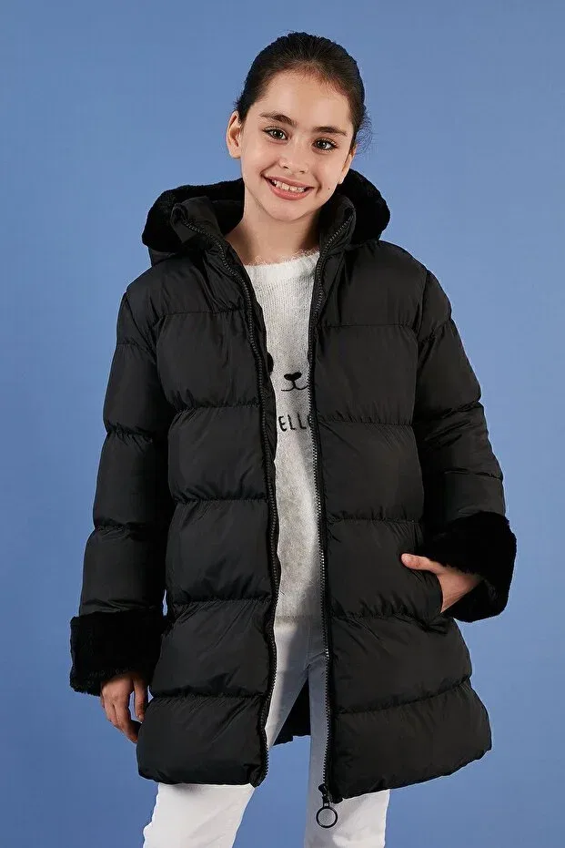 Детский пуховик для девочек с капюшоном Lela, Black