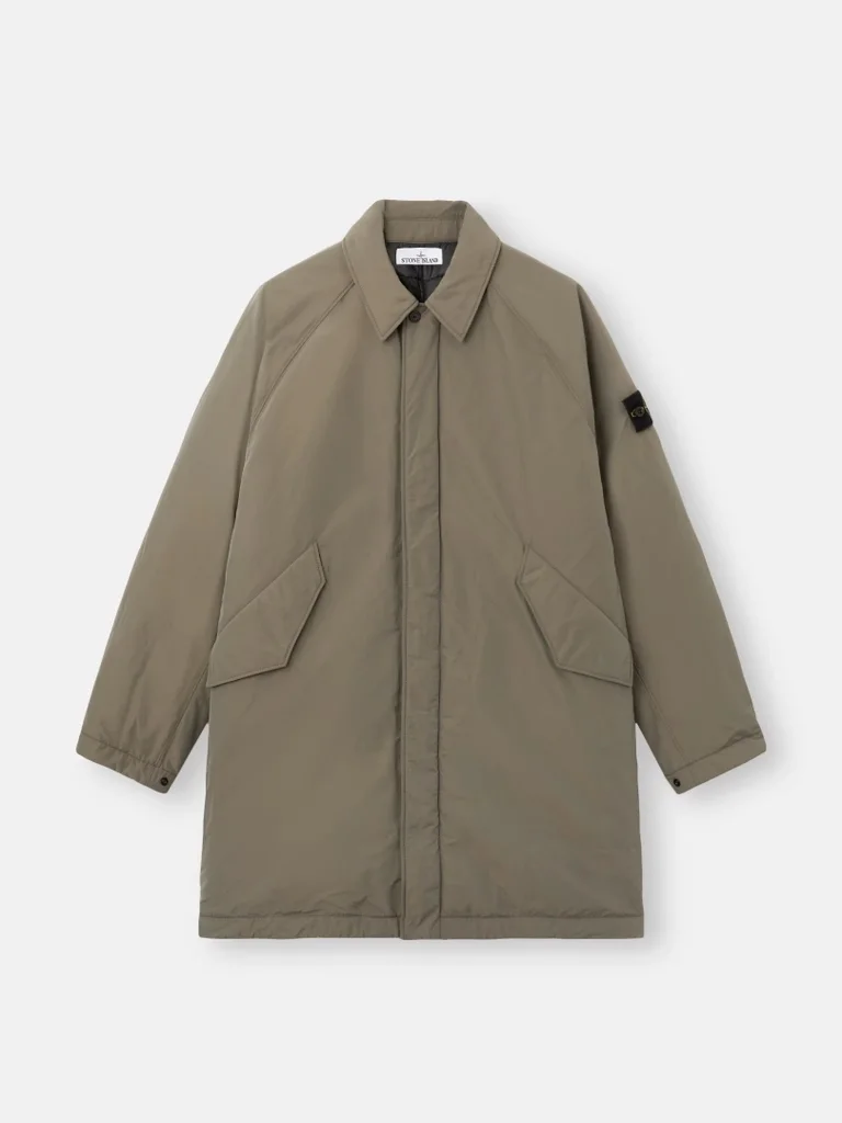 Мужское длинное пальто Stone Island Micro Twill, военный зеленый — фото 2