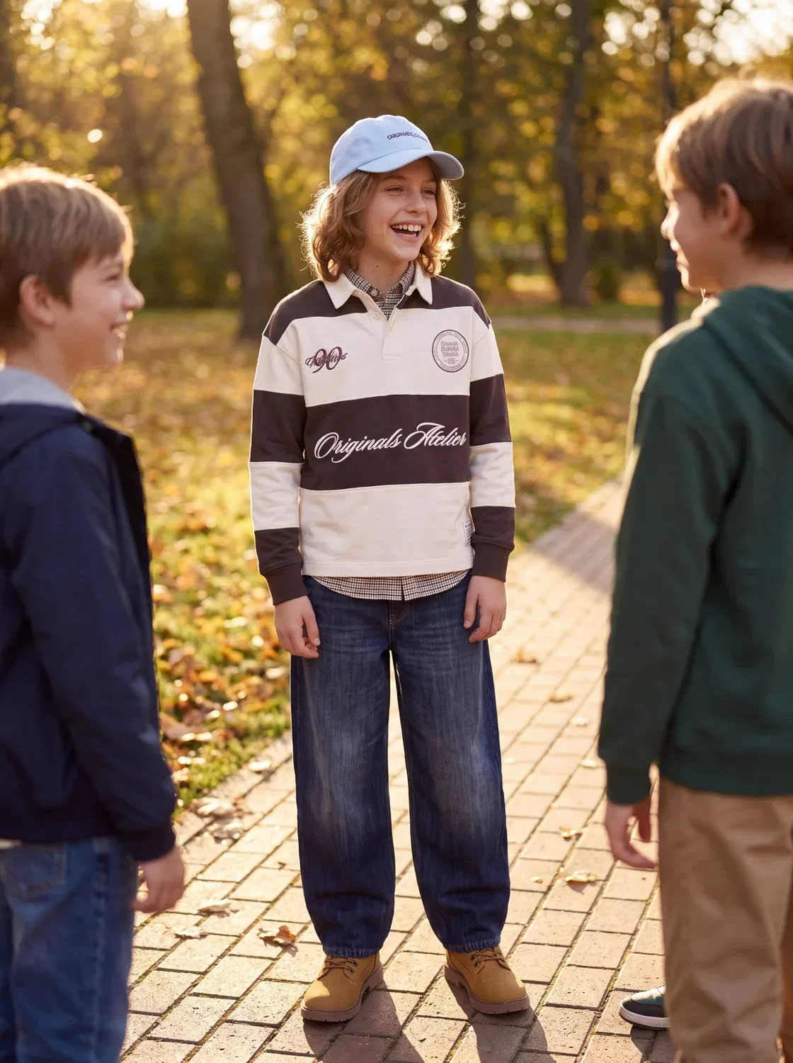 Свитшот с воротником поло Jorsalamanco Rugby Polo Jack & Jones Junior, коричневый — фото 3