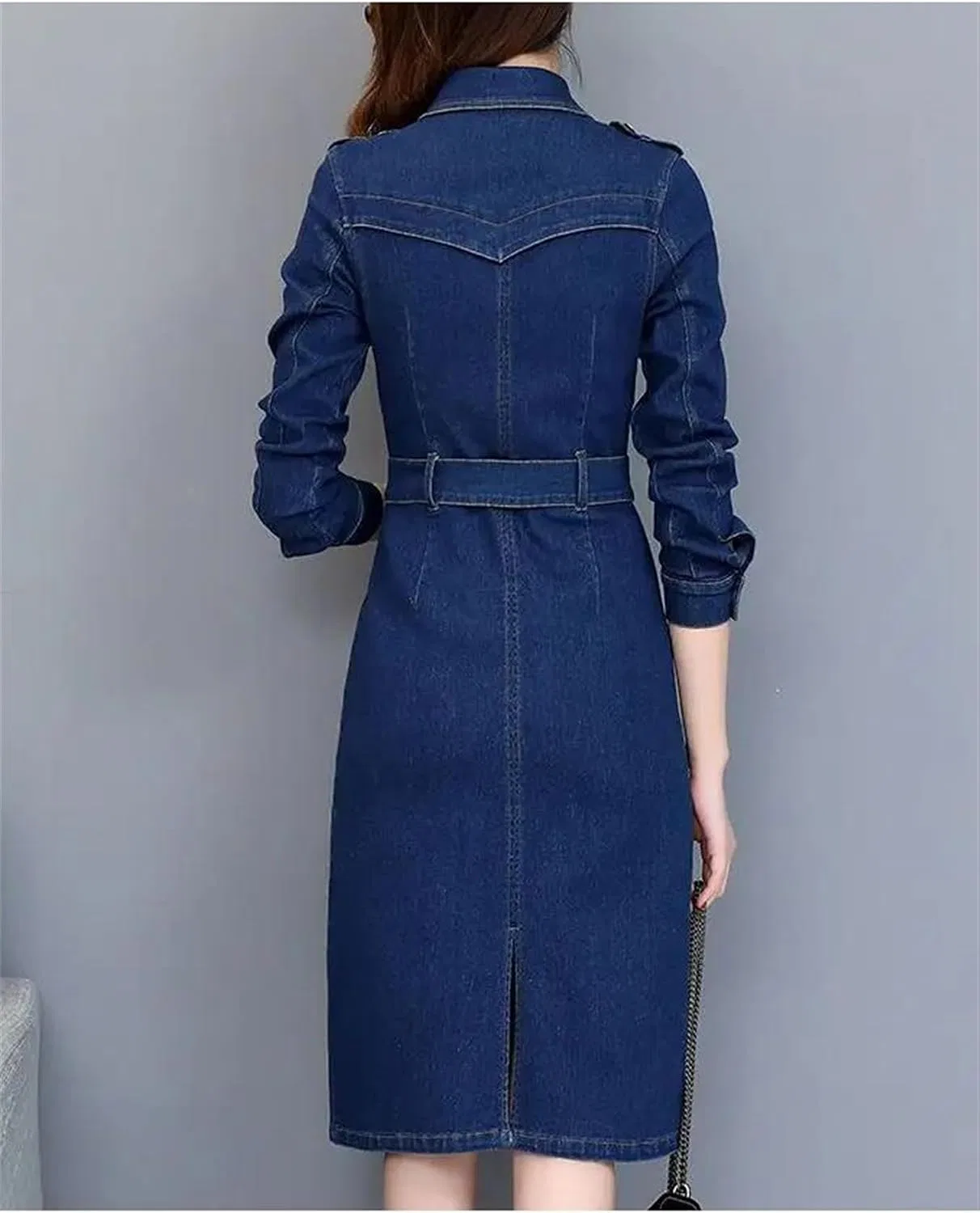 Женское джинсовое платье миди с поясом Casual, Blue — фото 4