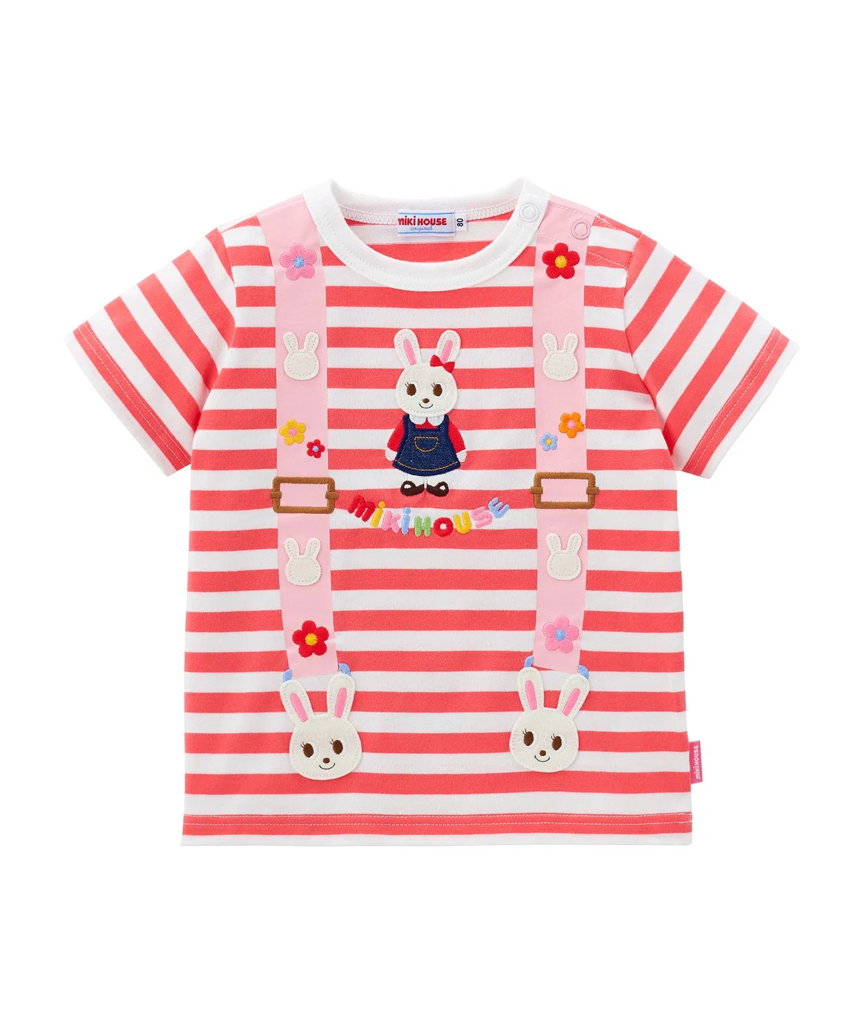 Детская футболка с принтом Usako Suspenders MIKI HOUSE, Coral Pink