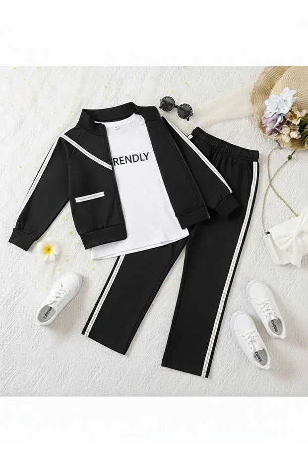 Детский комплект спортивного костюма для девочек хлопковый Basics Bambam, Black — фото 2