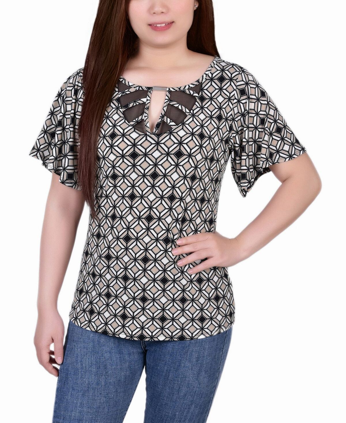 

Трикотажный топ petite mesh с развевающимися рукавами NY Collection, мульти