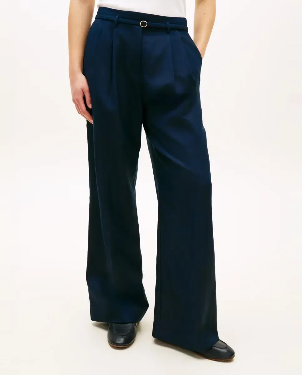 Женские широкие брюки из льняной смеси Tommy Hilfiger, Azul Marino — фото 2