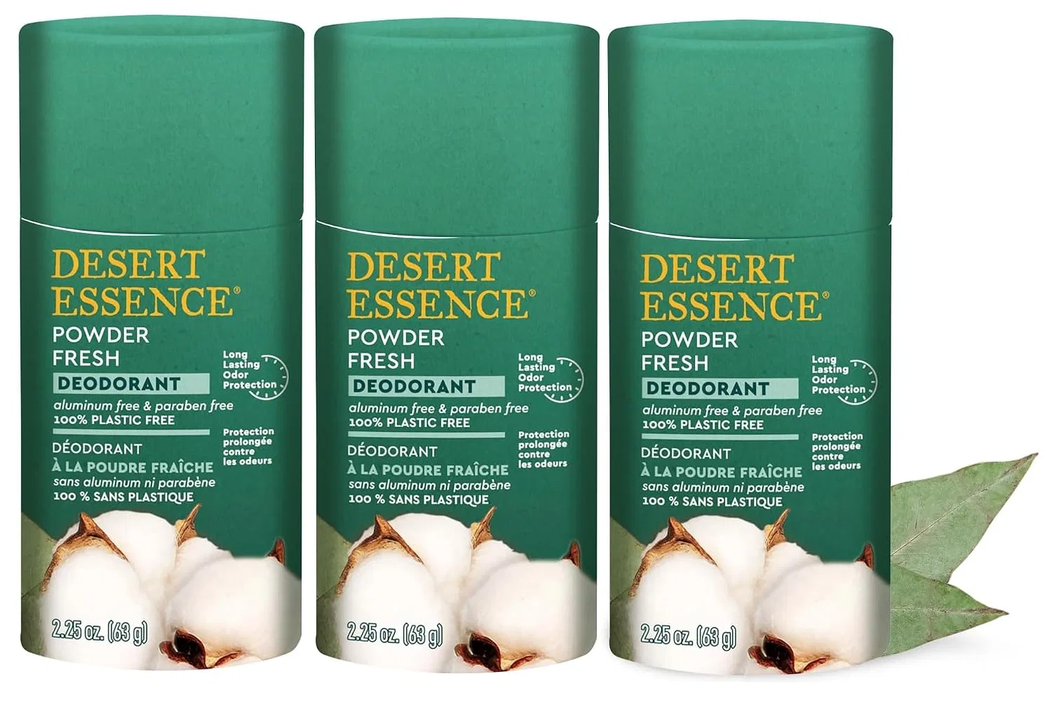 Дезодорант-стик с ароматом свежей пудры Desert Essence, набор 3 шт., 63 г
