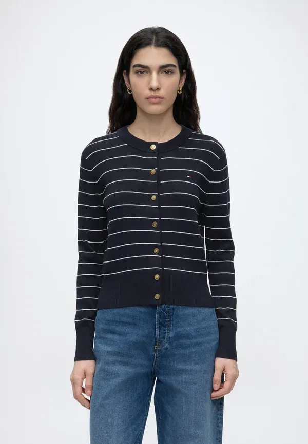 Кардиган из хлопка Knit cardigan Tommy Hilfiger, Fine Dark Night Navy, Ivory, темно-синий