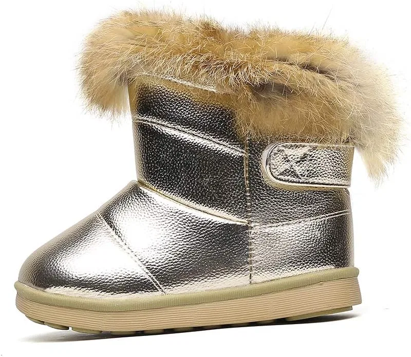 Детские зимние ботинки для мальчиков и девочек Gungun Kid Winter Shoes Outdoor School Warm Snow Boots, Ankle Gold — фото 2