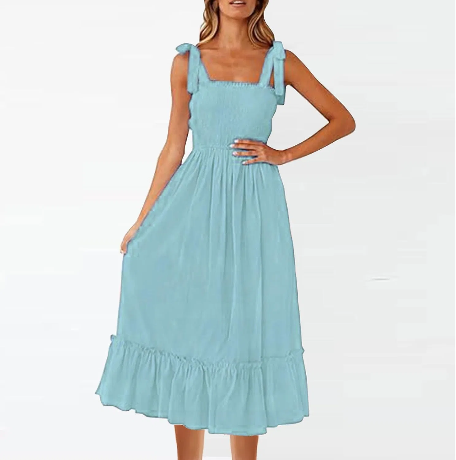 Женское летнее платье макси A-силуэта с рюшами, Light Blue — фото 2