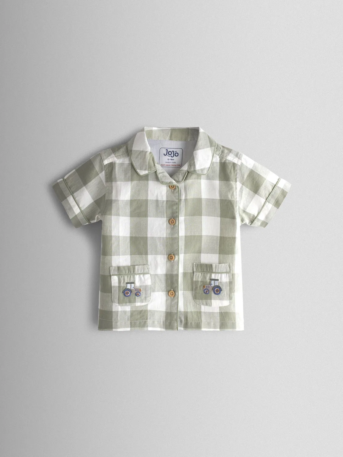 Пижама с принтом и вышивкой, модель Green Tractor Gingham Jojo Maman Bébé, зеленый — фото 2
