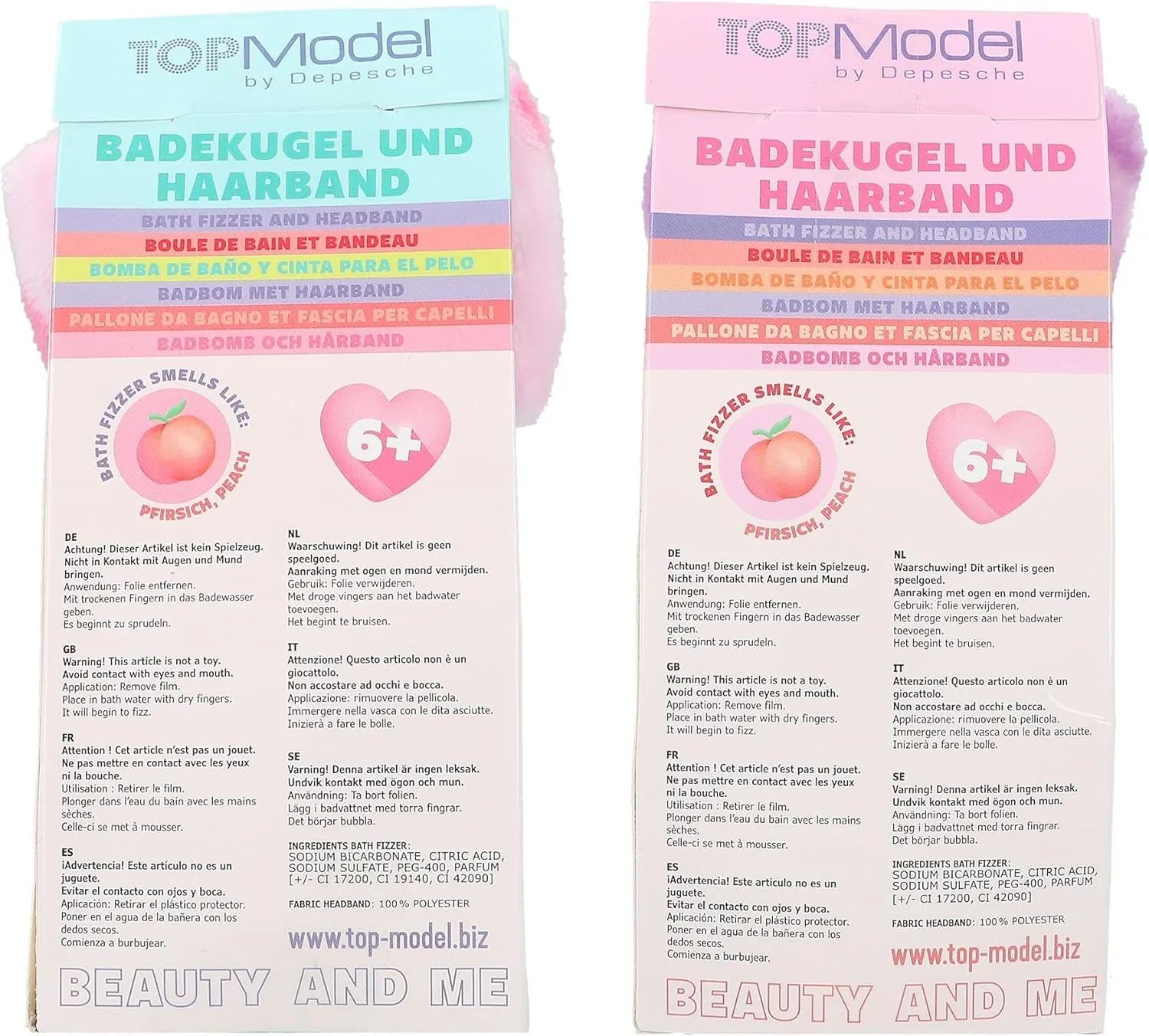 Набор бомбочек для ванны и повязки для волос TOPModel, Depesche, 2 шт, 120 г, Purple-pink, Turquoise-purple — фото 2