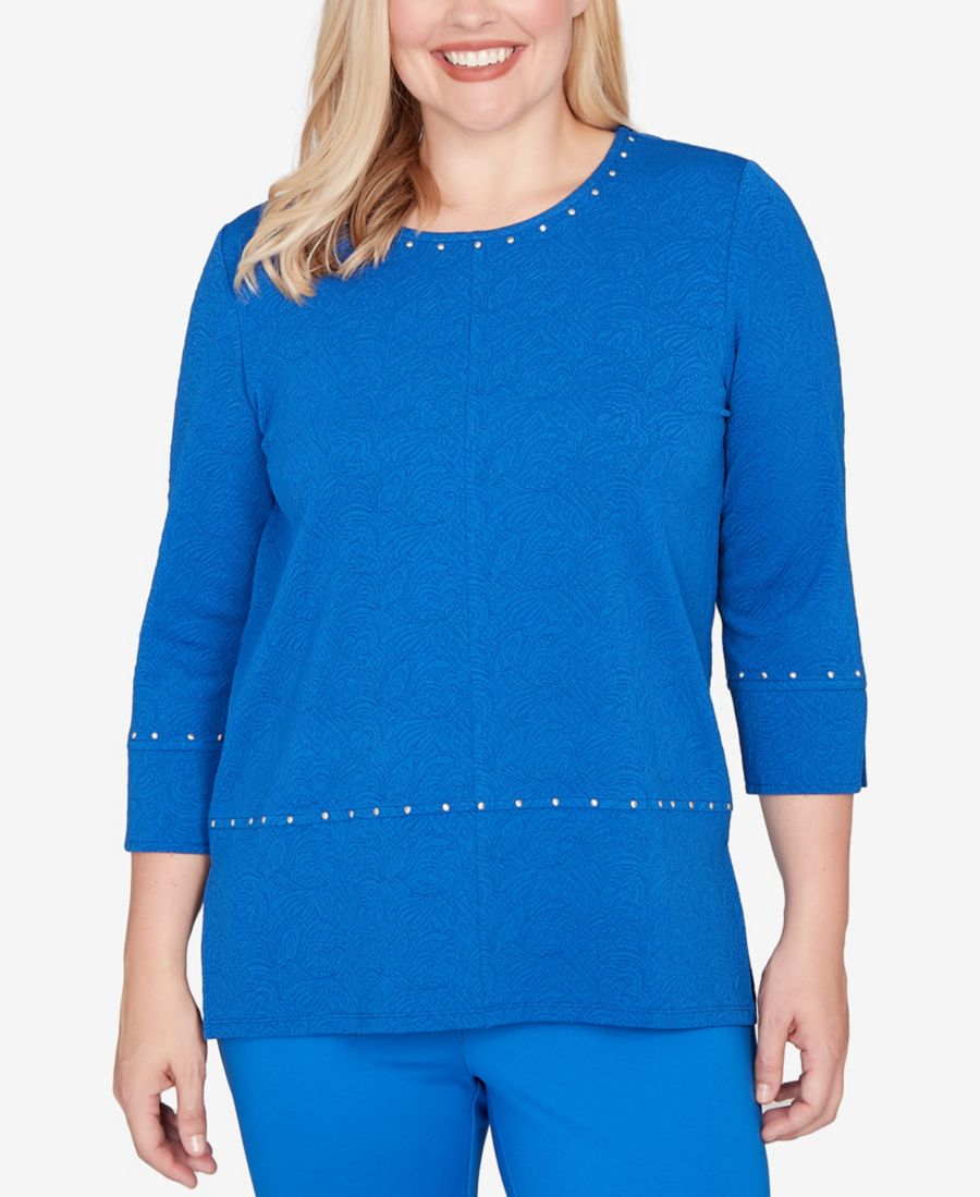 

Вязаный топ Petite Barcelona с цветочным жаккардовым узором, однотонный Alfred Dunner, Cobalt Blue