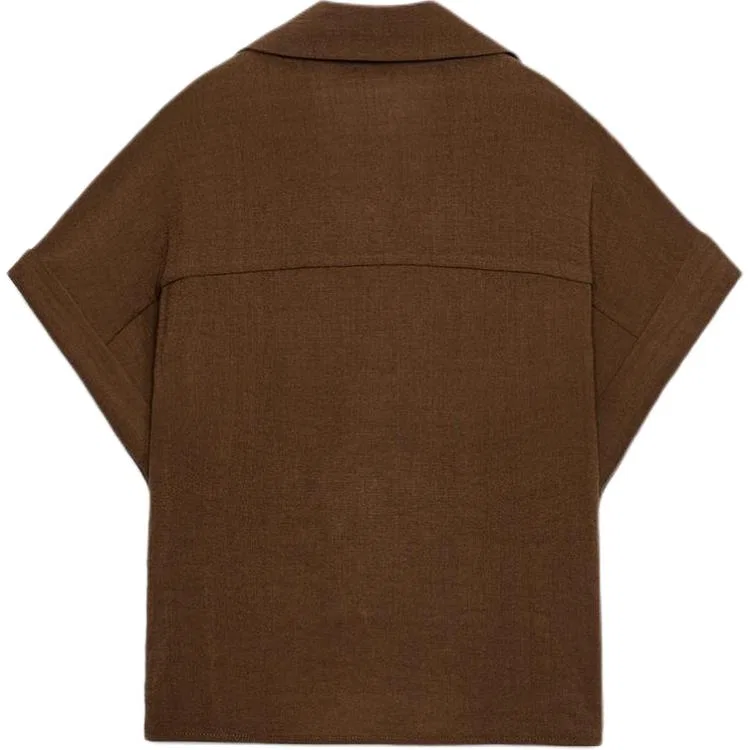 Женская рубашка с отложным воротником Light Brown ZARA, Light Brown — фото 3