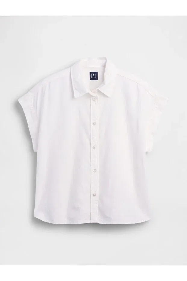 Женская свободная рубашка из льна с коротким рукавом Gap, White — фото 2
