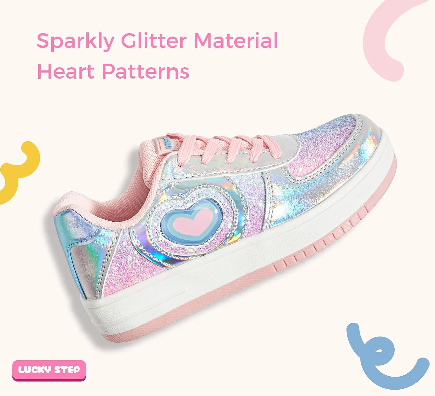 Детские кроссовки для девочек с блестками LUCKY STEP, Pink Multi — фото 2