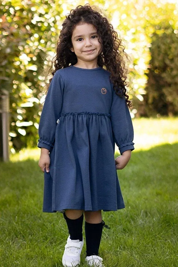 Детское платье для девочек хлопковое Frilly dress Little Gusto, Navy Blue