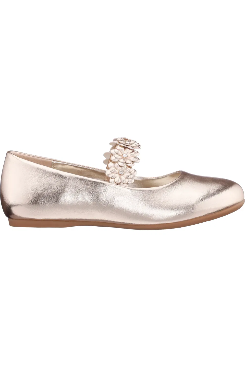 Детские балетки с цветочной аппликацией на ремешке Rozy Nina, Gold Metallic — фото 3