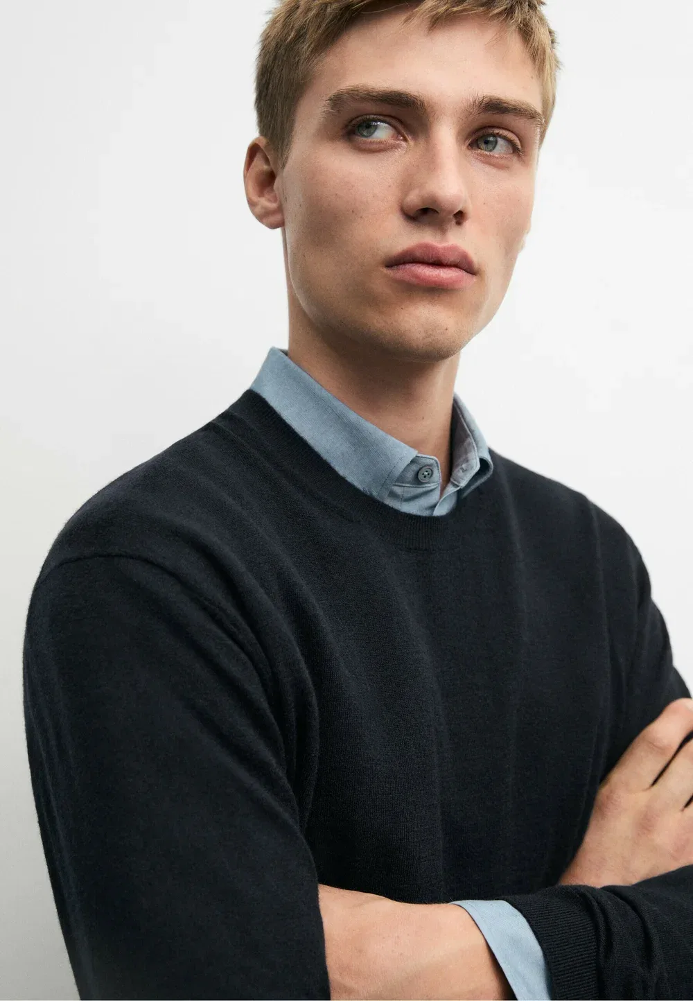 Вязаный свитер с круглым вырезом из 100% кашемира Massimo Dutti, Mottled Dark Blue — фото 4