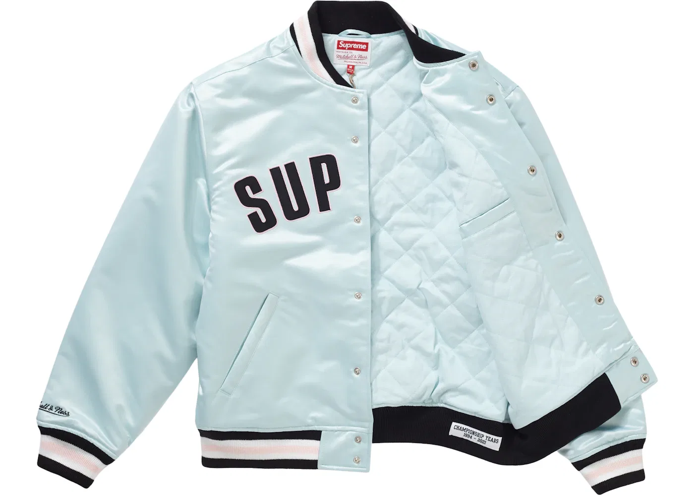 Мужская куртка-бомбер из сатина Mitchell & Ness Supreme, Light Blue — фото 3