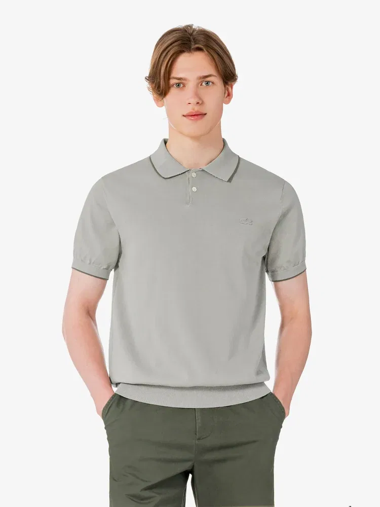 Футболка поло Lacoste с коротким рукавом, из смеси бумаги и полиэстера, серый