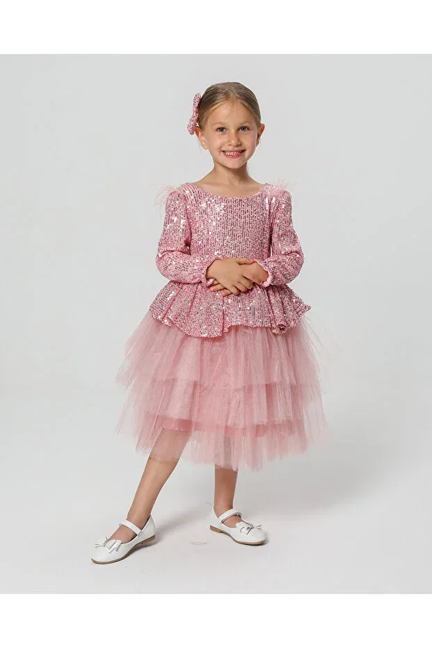 Детское вечернее платье для девочек с вышивкой Miço Kids, Pink