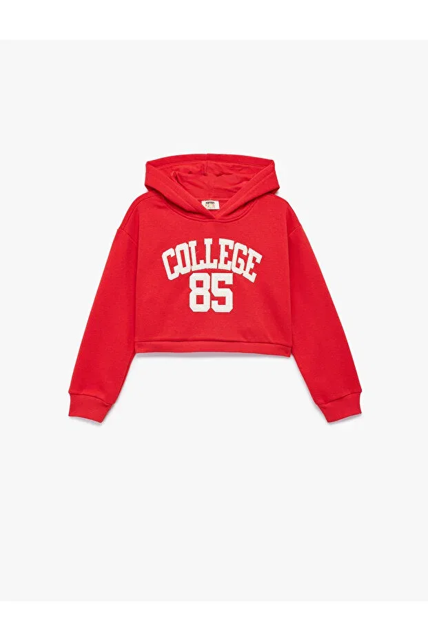 Детское худи для девочек с принтом Applique detailed embroidered long sleeve hooded crop sweatshirt Koton, Red