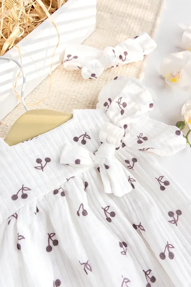 Детский комбинезон для девочек хлопковый Muslin Cherry Patterned Babymod, Cream — фото 4