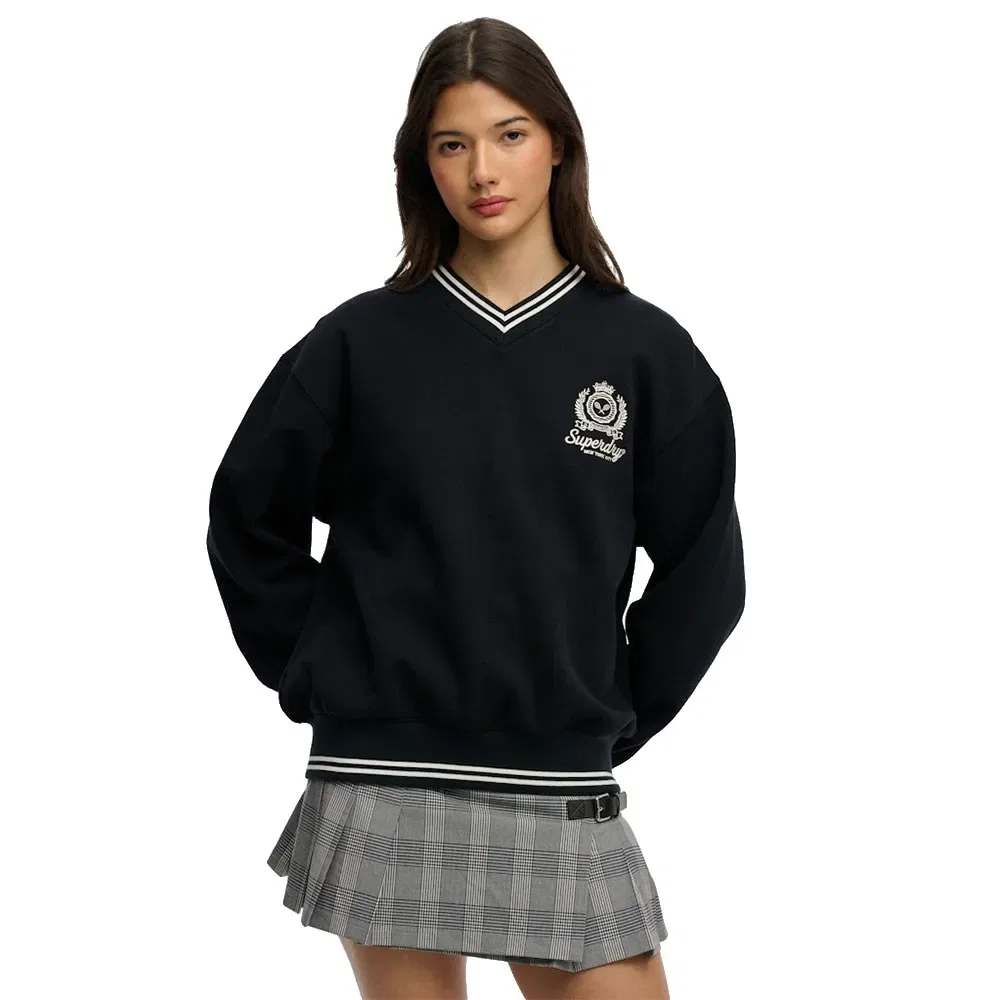 Женский свитшот с v-образным вырезом Country Club Crest V Superdry, Black