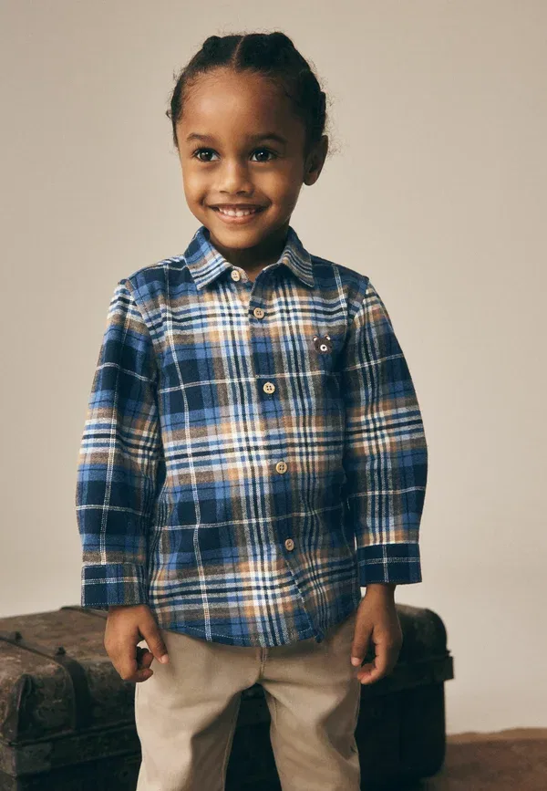 Рубашка с животными Next Regular fit - long sleeve check character shirt - button-down blouse, Next Bear Check, синий