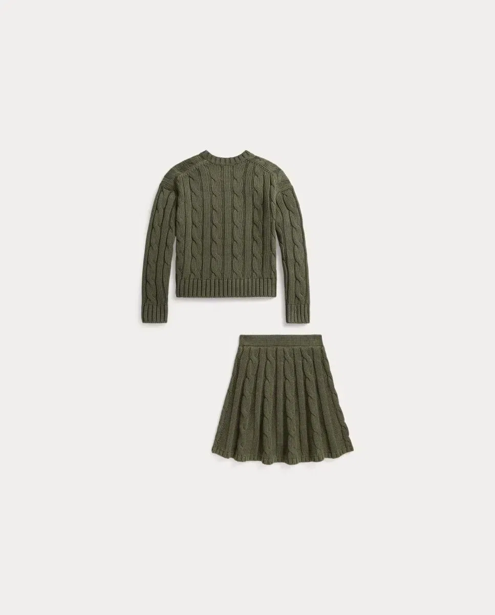 Детский комплект для девочки из джерси и юбки с косой вязкой Polo Ralph Lauren, Verde Militar — фото 2