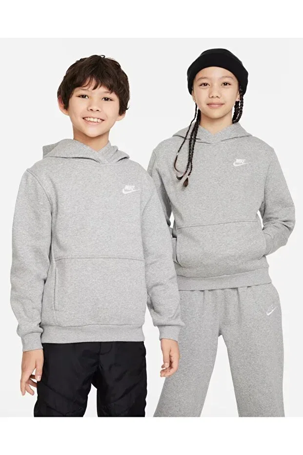 Детское худи для девочек из флиса Nike, Dk Grey Heather/(White)
