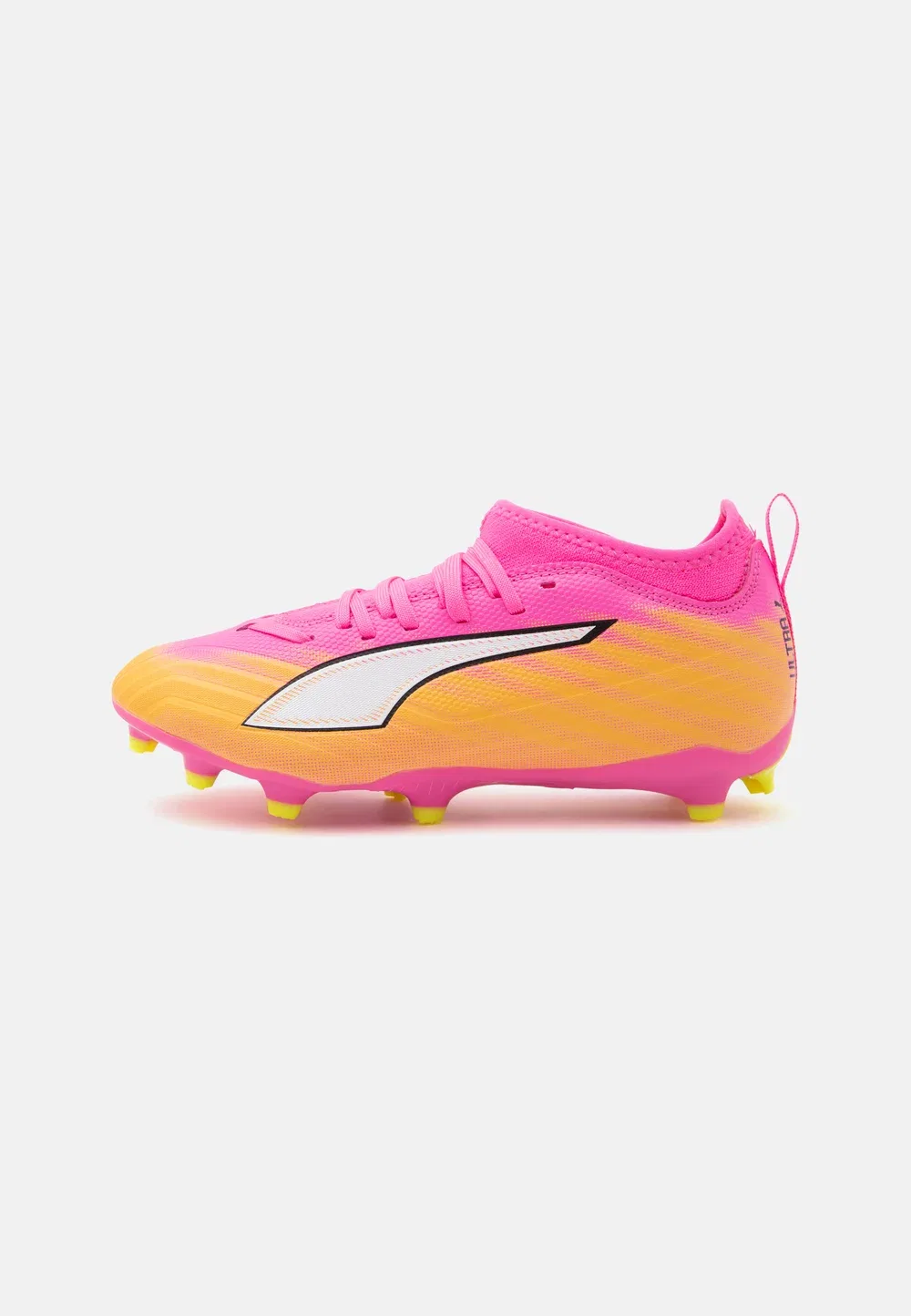 Футбольные бутсы Ultra 6 match fg/ag jr unisex для искусственных газонов Puma, Poison Pink/White/Sun Stream/Bright Aqua/Black
