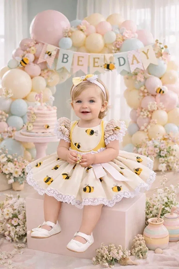 Детское платье для девочек с принтом Bee Pattern Birthday Dress Atelier Des Reves, Patterned