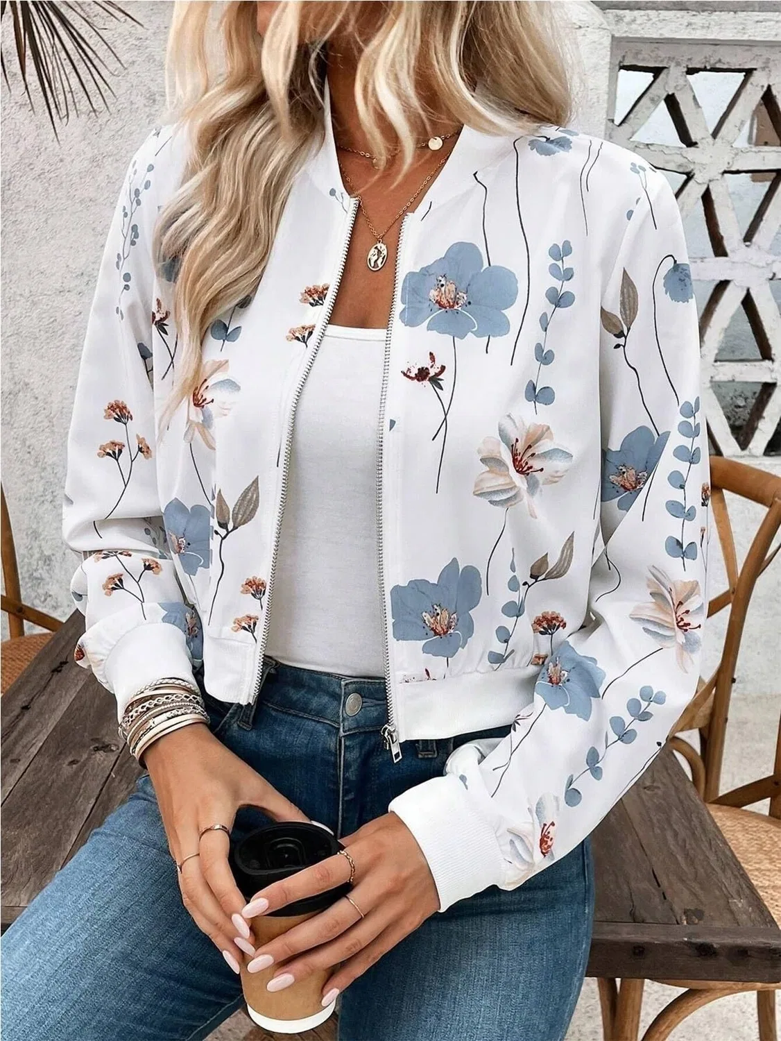 Женская куртка с принтом Baseball Zip, Blue — фото 2