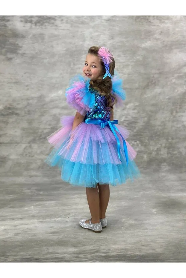 Детское платье для девочек с принтом Mermaid sequins tulle buckle children's dress Defada, Multicolor — фото 2