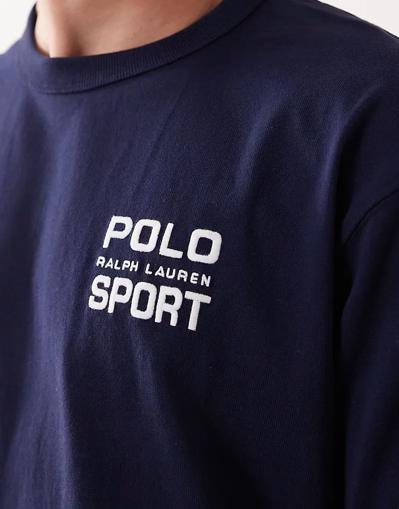 Спортивная футболка Polo Ralph Lauren свободного кроя из плотной ткани с принтом на спине, темно-синий — фото 4