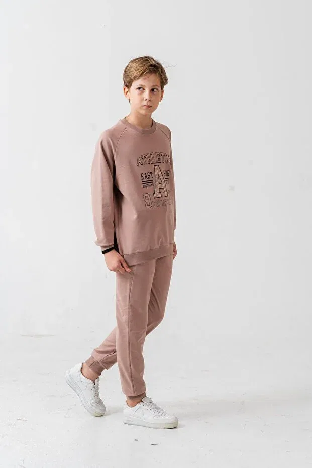 Детский спортивный комплект с принтом Athletic Printed Mışıl Kids, Beige — фото 4