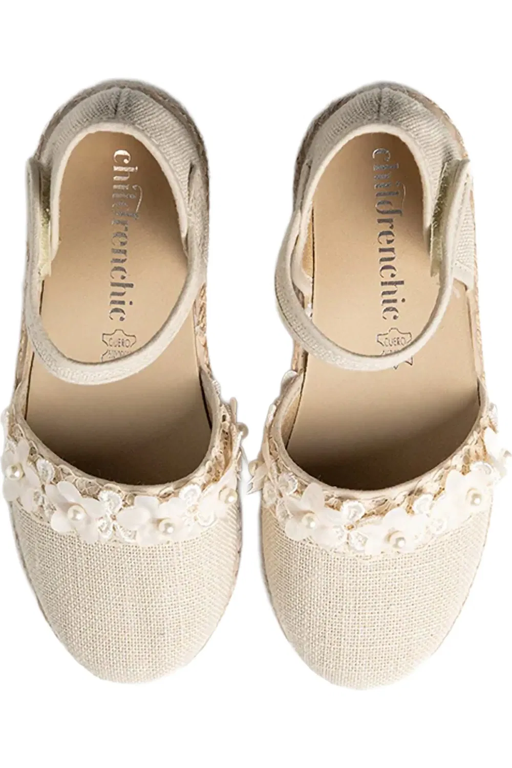 Детские балетки с цветочными аппликациями Birdie Childrenchic, Cream — фото 2