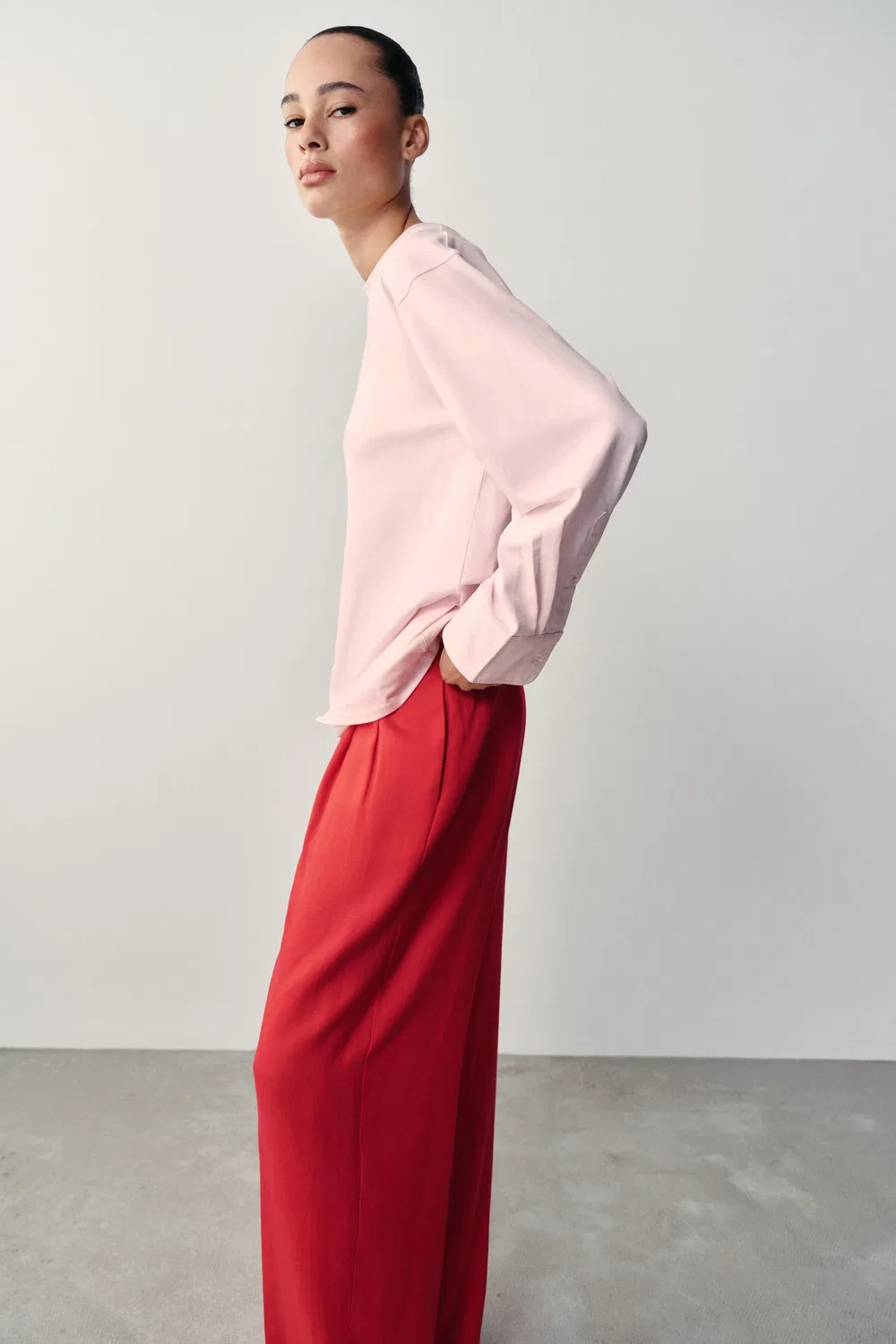 Контрастная футболка с длинными рукавами ZARA, Pink — фото 4