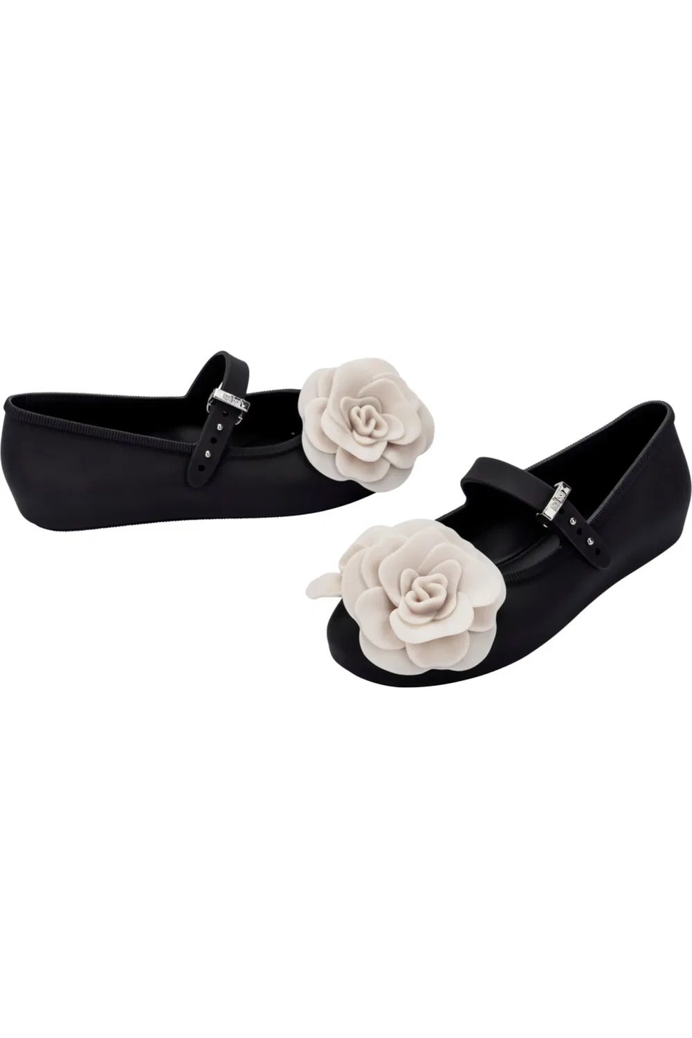 Детские туфли балетки с цветочными аппликациями Mini Melissa, черный — фото 4