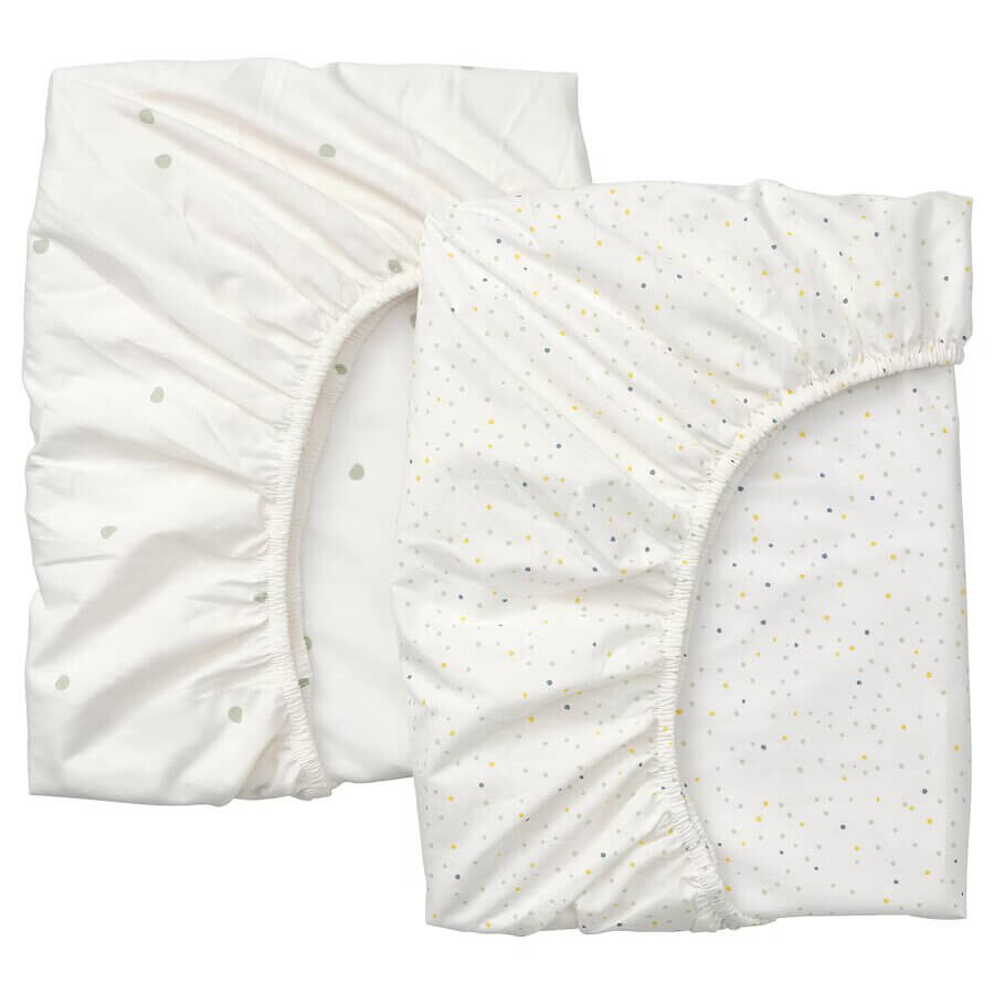 

Комплект простыней на резинке для детской кроватки Ikea Dromslott Dots, 2 штуки, 70x140 см, белый/мультиколор